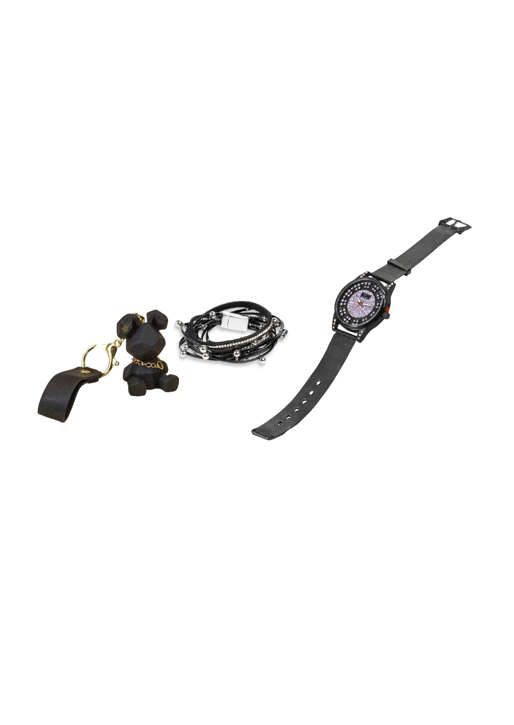 SET RELOJ ANÁLOGO, LLAVERO Y PULSERAS PARA MUJER 44829