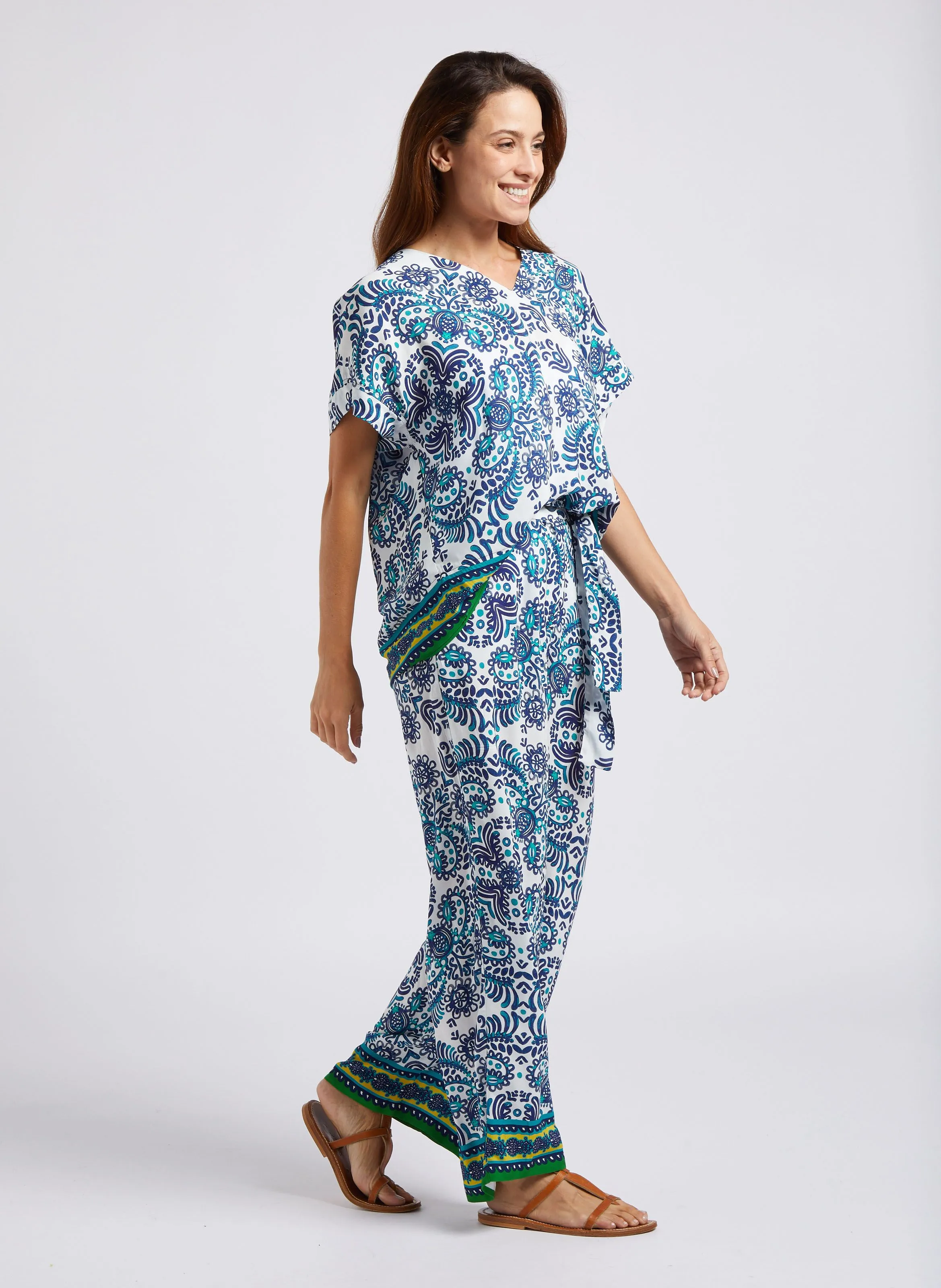 SUD EXPRESS PEXACO  PANTALóN ANCHO DE TALLE ALTO ESTAMPADO EN AZUL