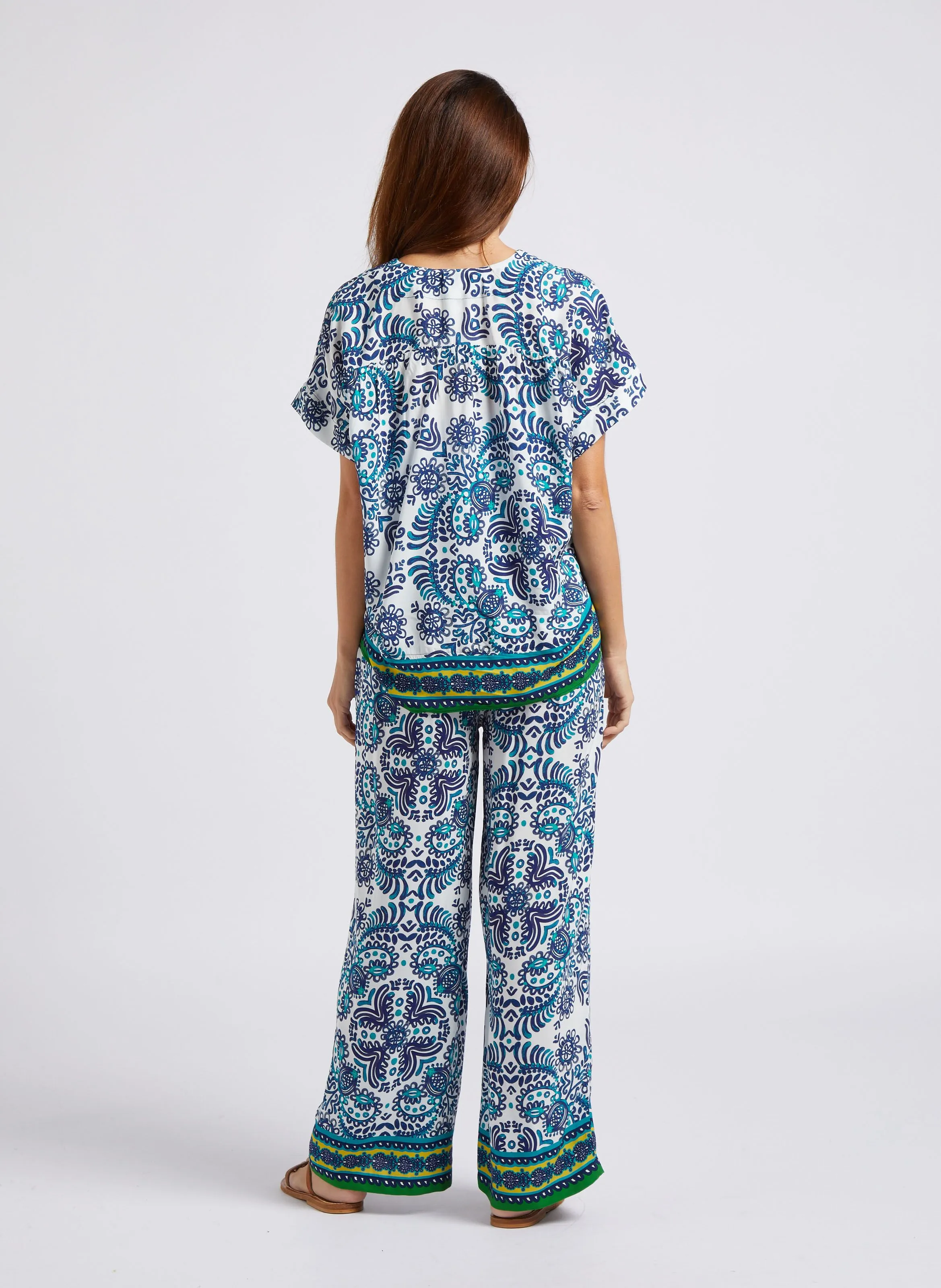 SUD EXPRESS PEXACO  PANTALóN ANCHO DE TALLE ALTO ESTAMPADO EN AZUL