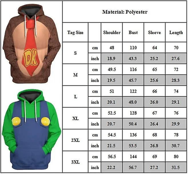 Super Mario Bros Mario Luigi Peach Bowser Donkey Kong Disfraz Adultos Sudaderas con capucha Sudaderas unisex Super Brothers Movi