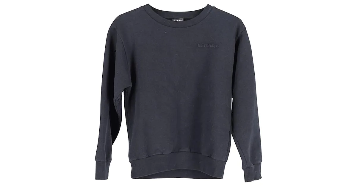 Suéter de cuello redondo con logotipo de Balenciaga en algodón negro 