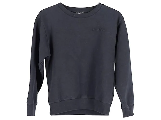 Suéter de cuello redondo con logotipo de Balenciaga en algodón negro 