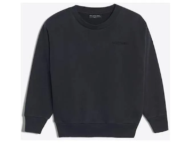 Suéter de cuello redondo con logotipo de Balenciaga en algodón negro 