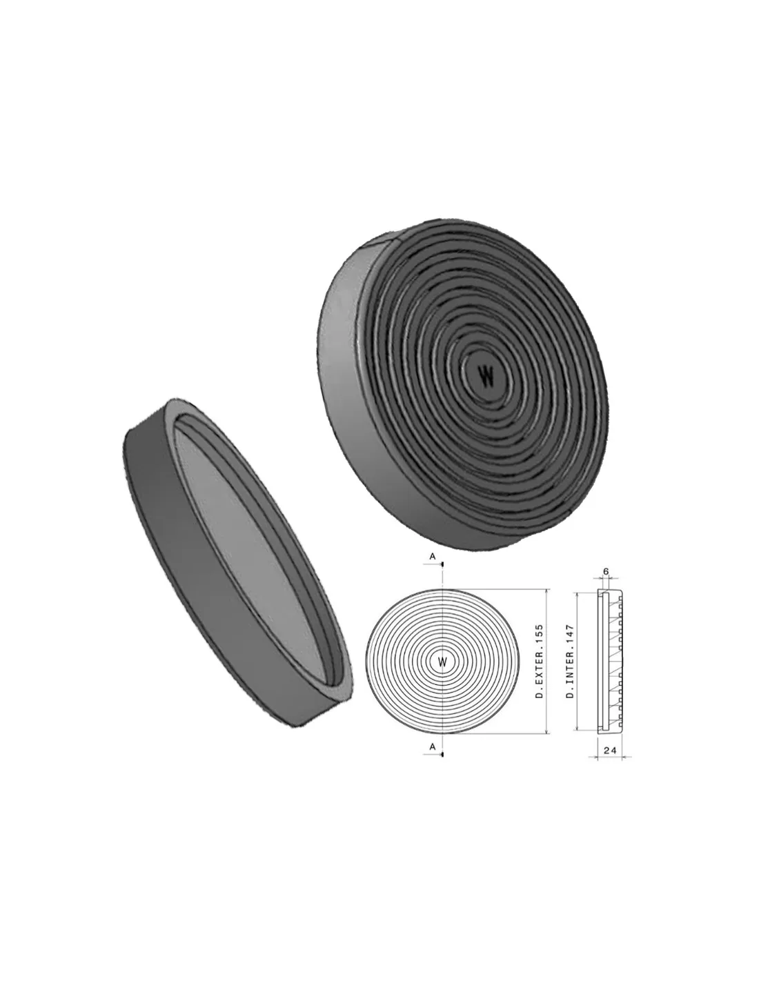 Taco De Goma Para Elevadores Istobal Velyen, 155mm diametro