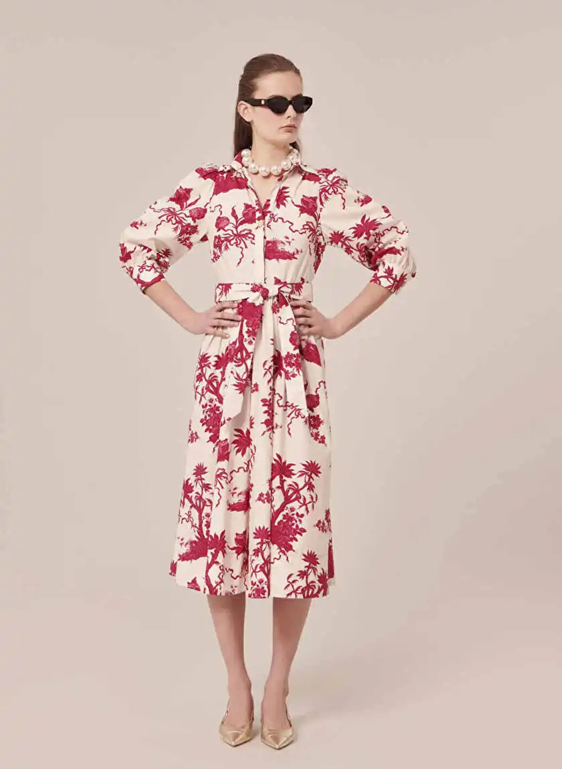 TARA JARMON RIVOLTINE  VESTIDO DE ALGODóN LARGO ESTAMPADO EN BLANCO