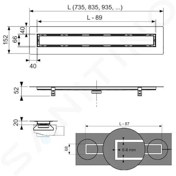 TECE TECEDRAINLINE  CANALETA DE DUCHA 90 CM, PARA ADHERIR AZULEJOS, CON TAPA, ACERO INOXIDABLE 650900