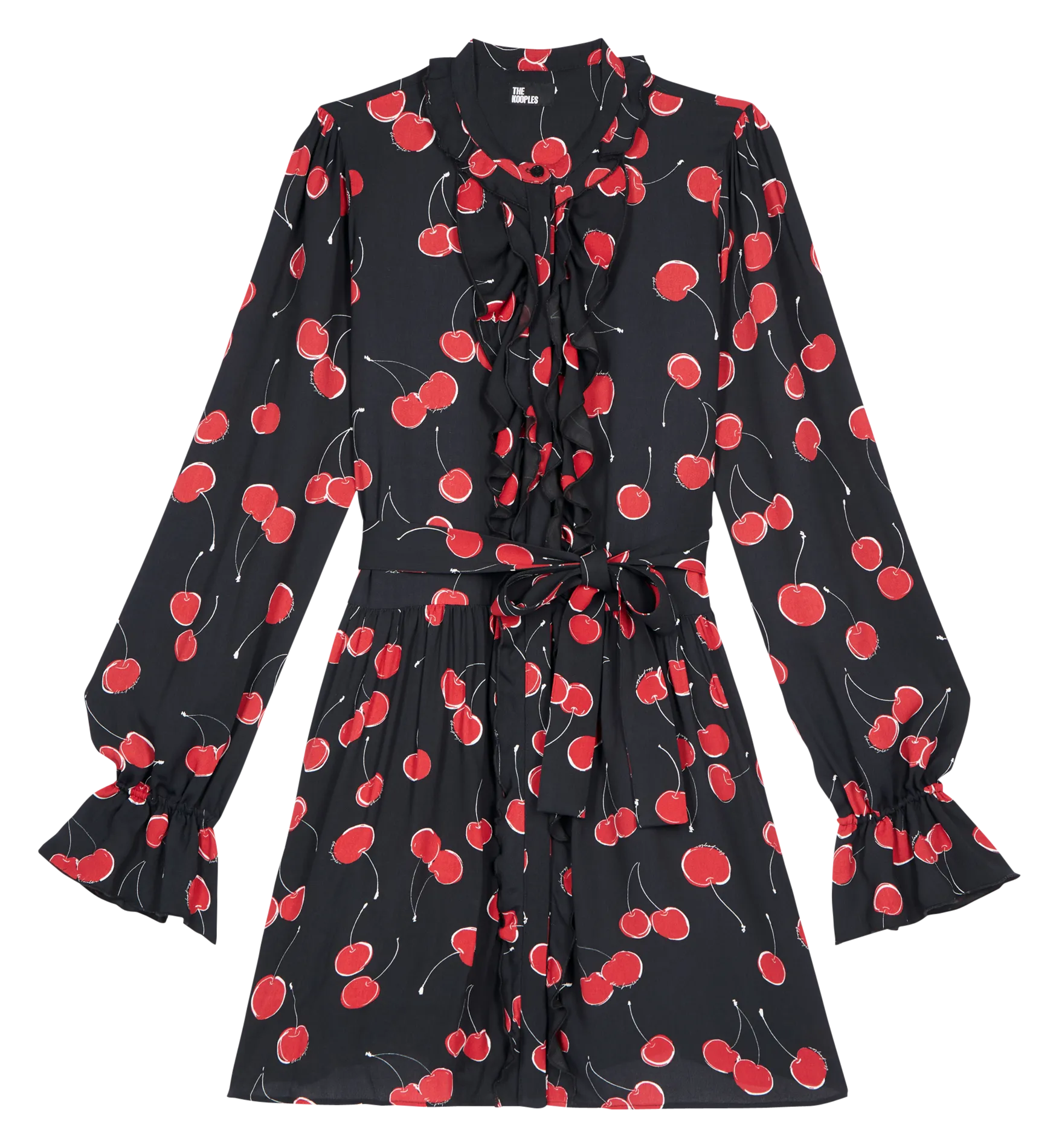 THE KOOPLES Vestido corto cuello redondo estampado de cereza en negro