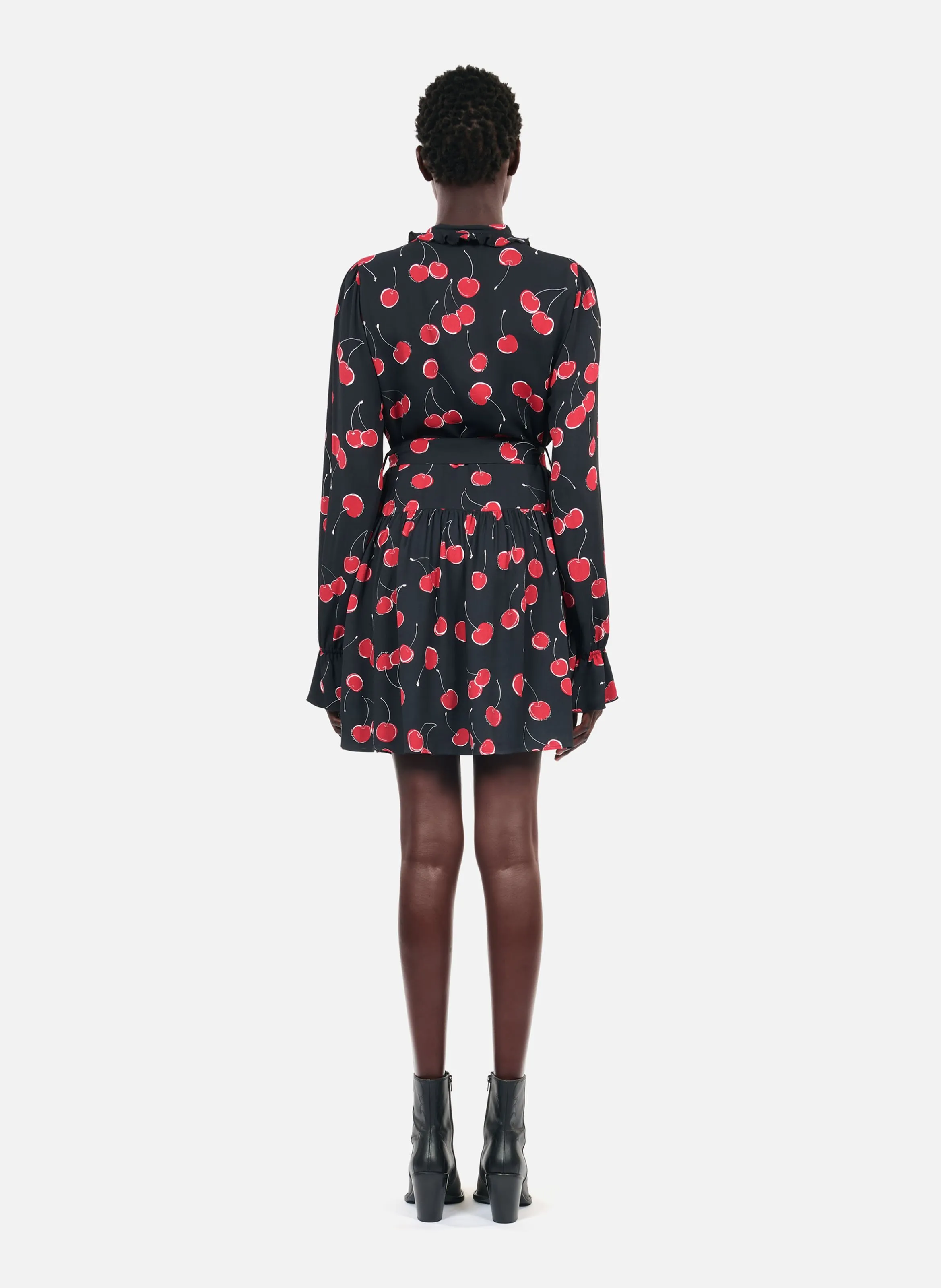 THE KOOPLES Vestido corto cuello redondo estampado de cereza en negro
