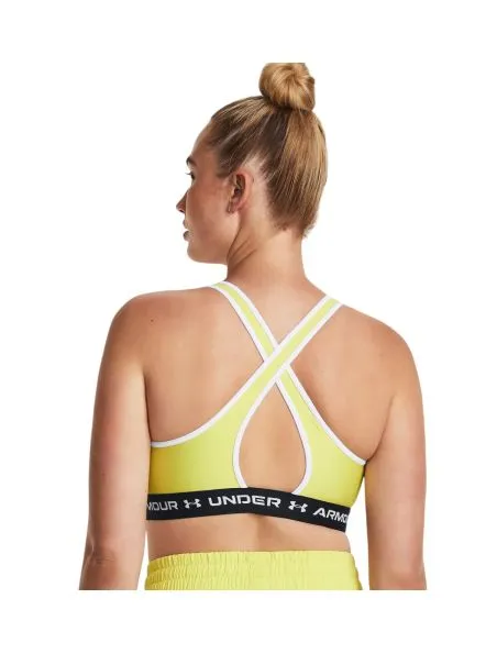 UNDER ARMOUR Top Mid Crossback Sports Bra Mujer Lime Yellow/White