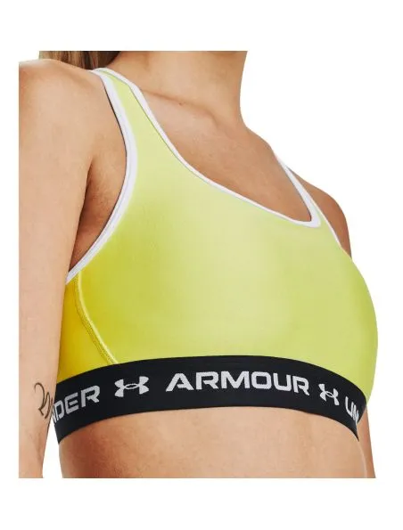 UNDER ARMOUR Top Mid Crossback Sports Bra Mujer Lime Yellow/White