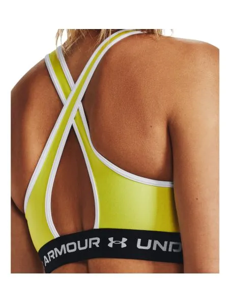 UNDER ARMOUR Top Mid Crossback Sports Bra Mujer Lime Yellow/White