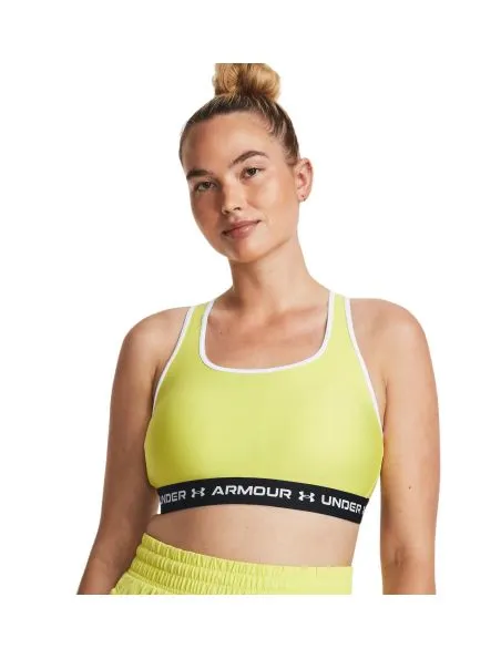 UNDER ARMOUR Top Mid Crossback Sports Bra Mujer Lime Yellow/White
