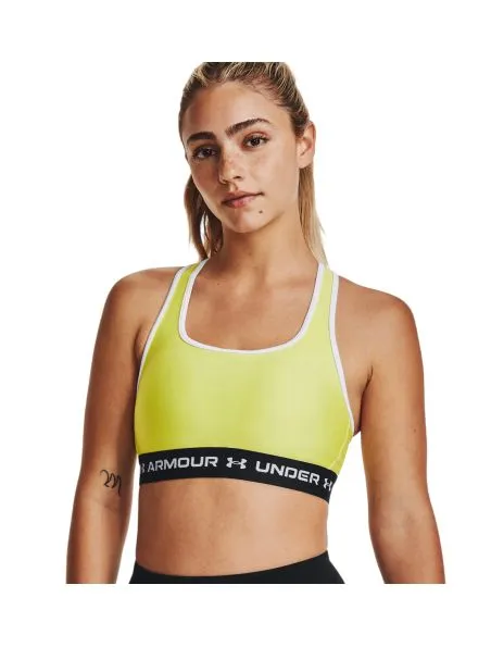 UNDER ARMOUR Top Mid Crossback Sports Bra Mujer Lime Yellow/White