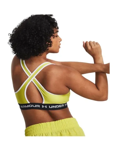 UNDER ARMOUR Top Mid Crossback Sports Bra Mujer Lime Yellow/White