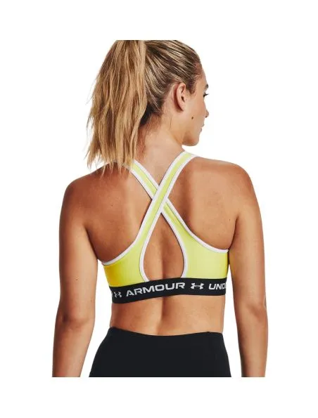 UNDER ARMOUR Top Mid Crossback Sports Bra Mujer Lime Yellow/White