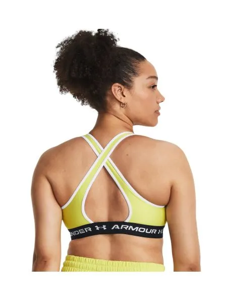 UNDER ARMOUR Top Mid Crossback Sports Bra Mujer Lime Yellow/White