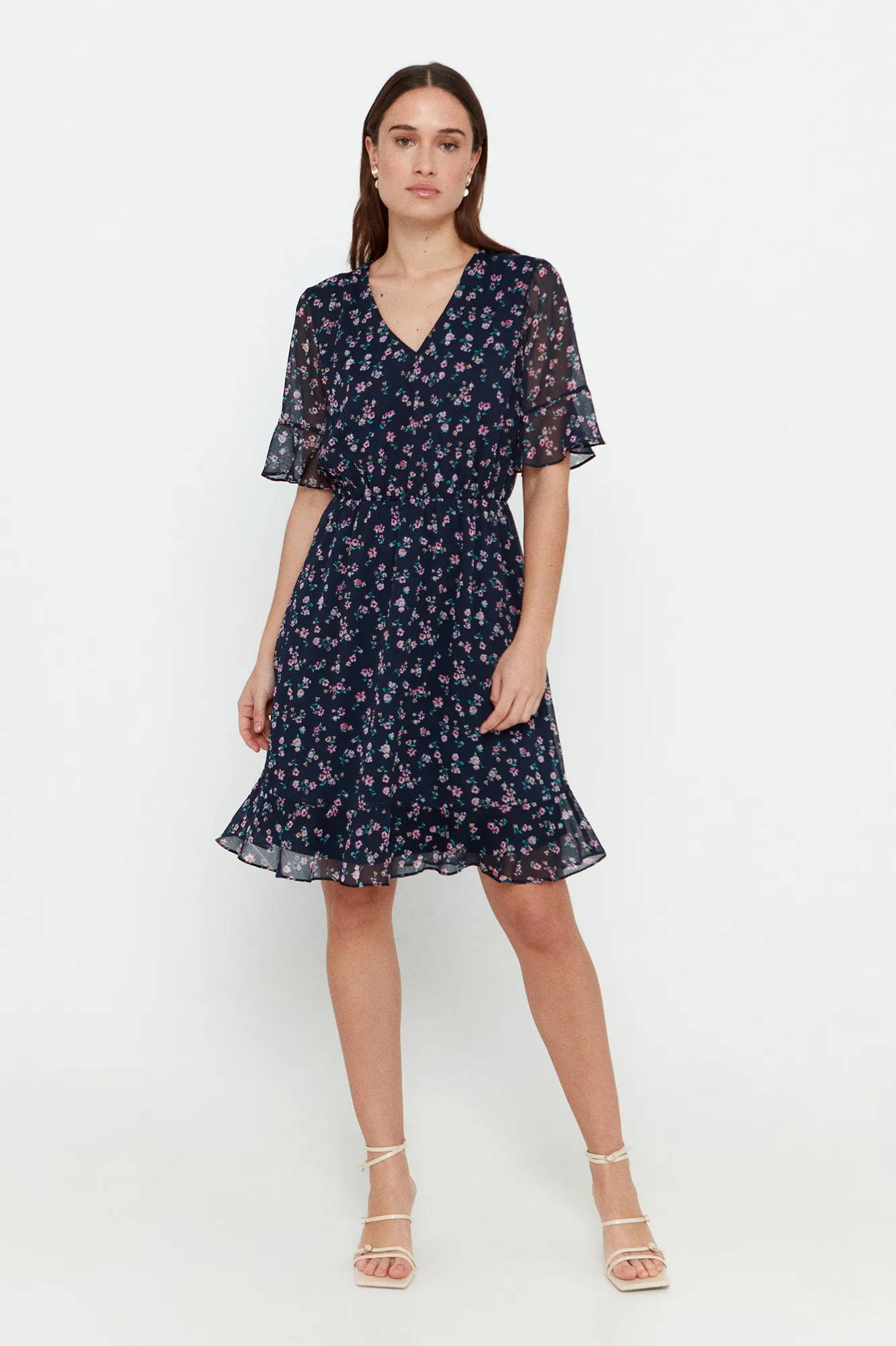 Vero Moda Vestido corto manga corta y cuello pico