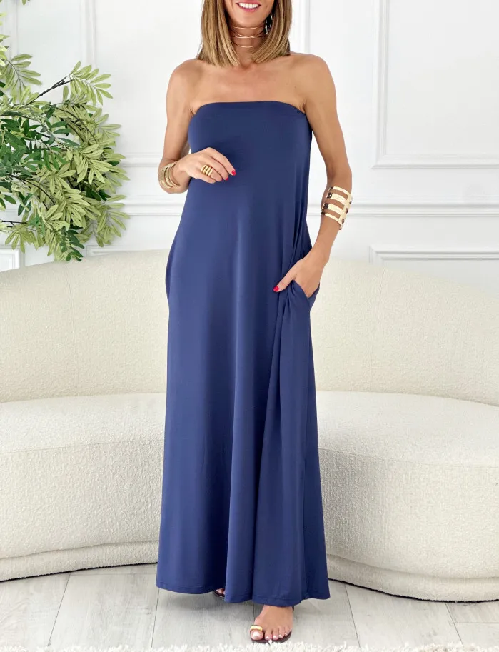 Vestido bandeau azul marino