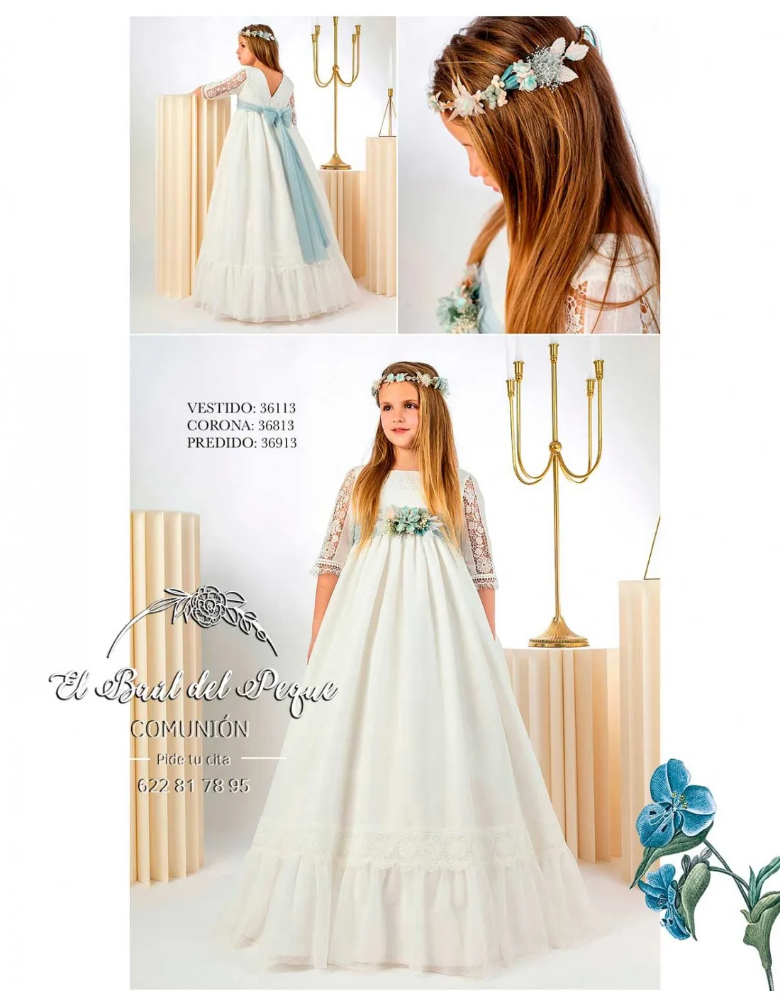 Vestido Comunión Lilus Colección 2024 Algodón Blanco Calados