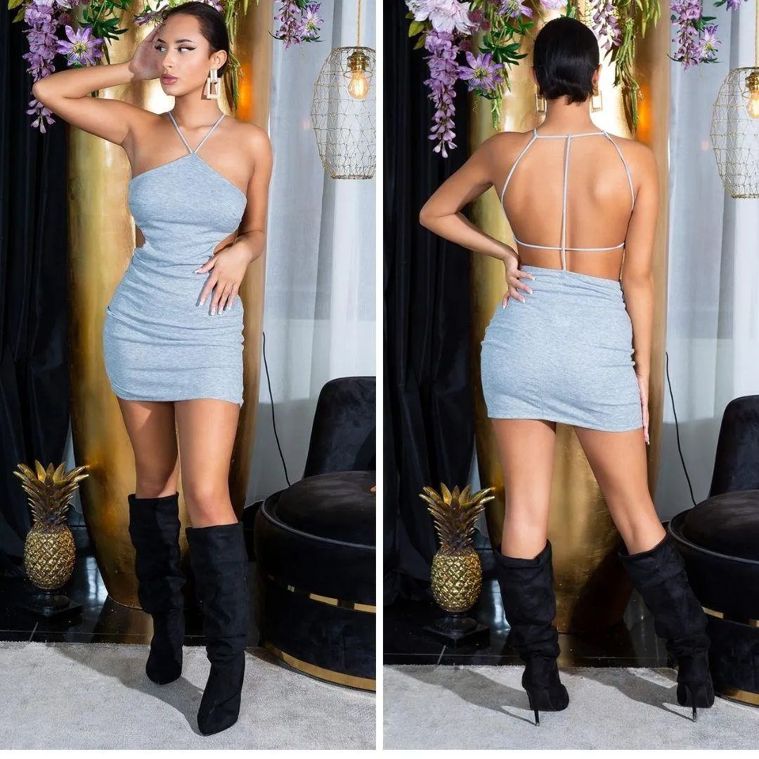 Vestido corto con tirantes gris 