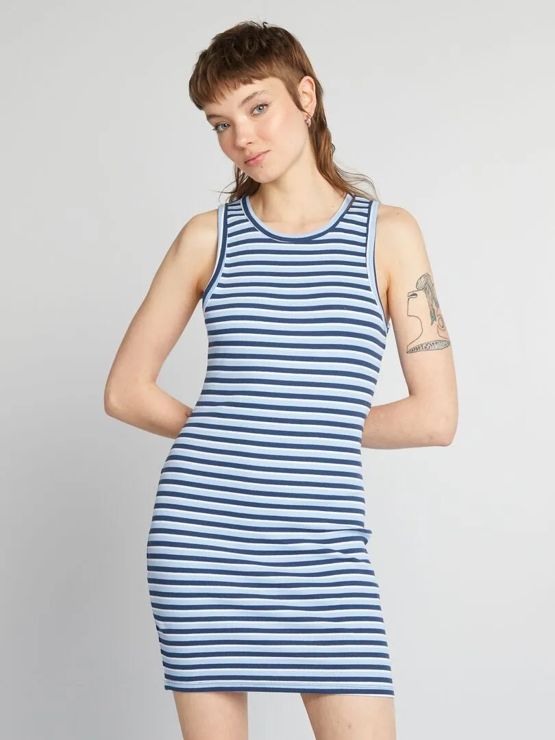 VESTIDO CORTO ENTALLADO DE CANALé  AZUL
