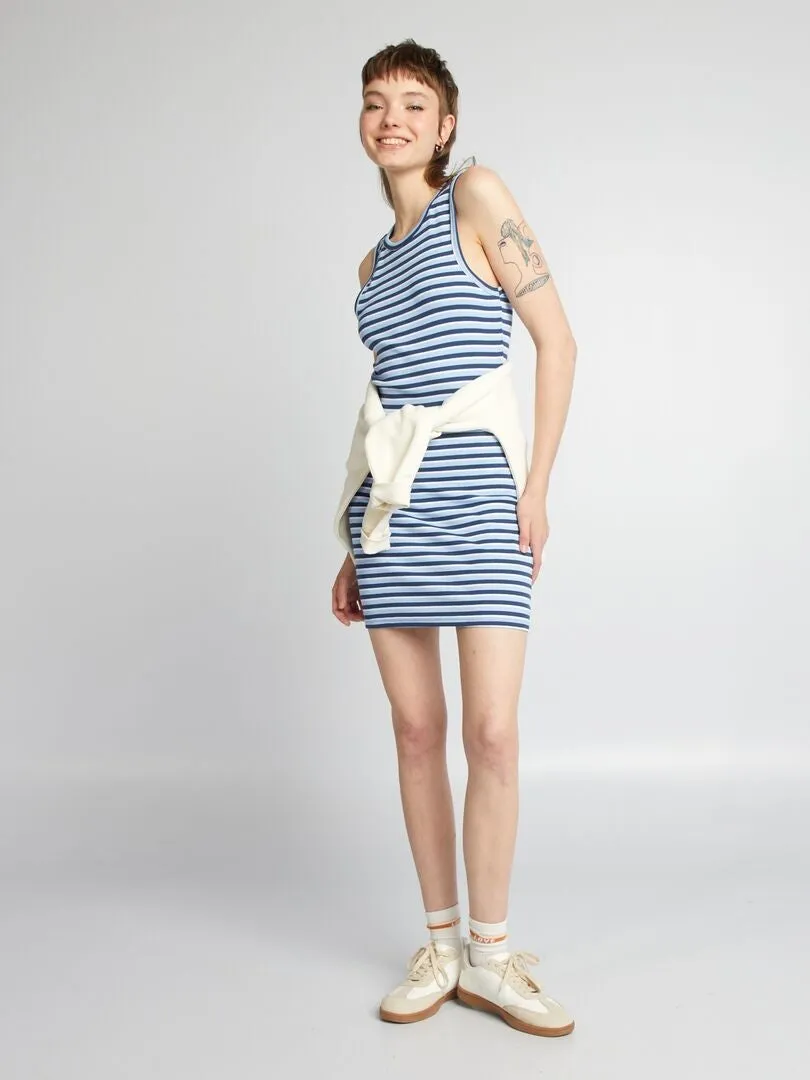 VESTIDO CORTO ENTALLADO DE CANALé  AZUL