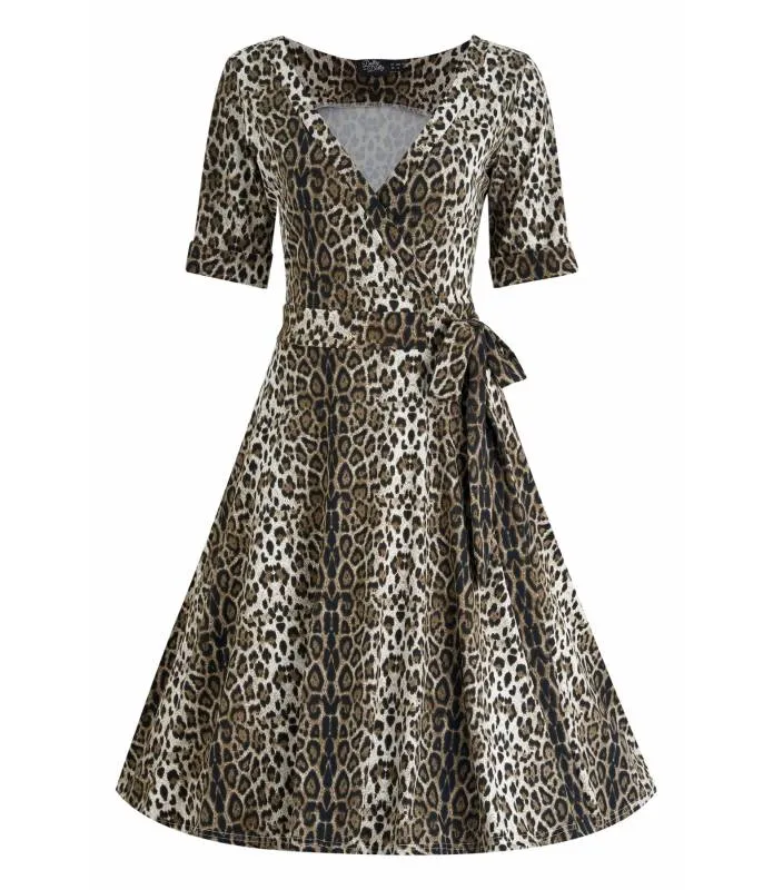 VESTIDO CRUZADO PUNTO LEOPARDO RETRO DOLLY AND DOTTY V870TIGER