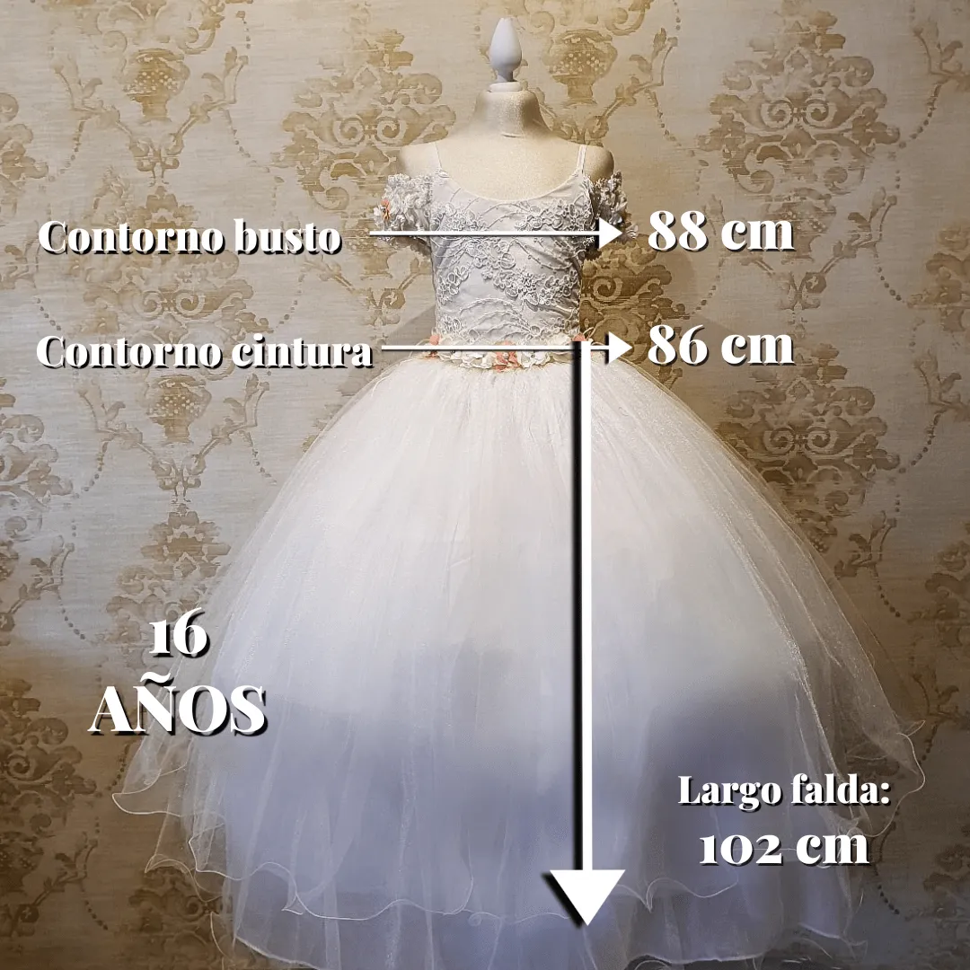 Vestido de Niña Fiesta Ivory con Flores Primera Comunión Tallas 14 a 16 Años