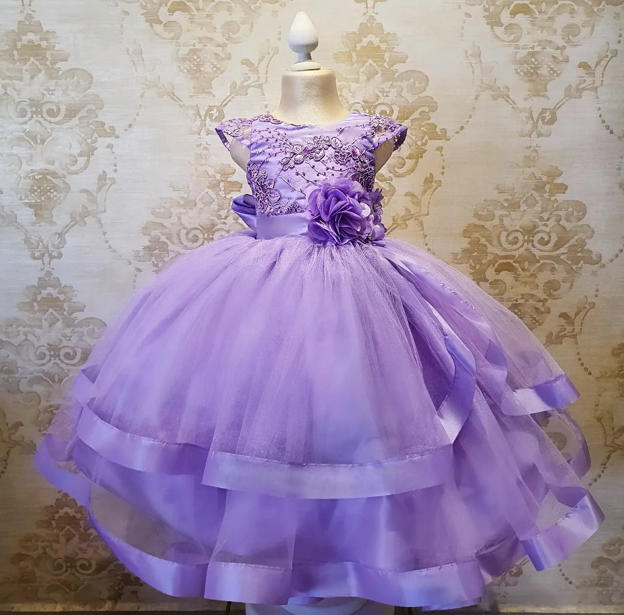 Vestido de Niña Fiesta Lila con Listón en Falda Talla 2 a 8 años