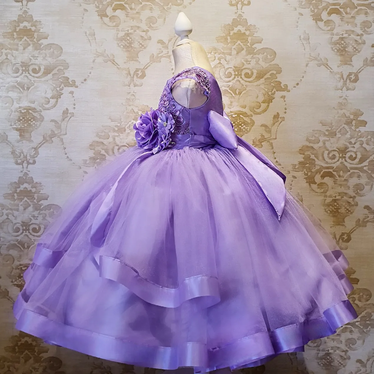 Vestido de Niña Fiesta Lila con Listón en Falda Talla 2 a 8 años