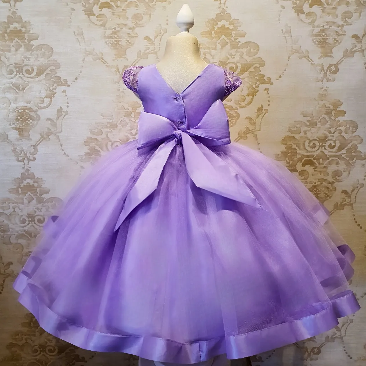 Vestido de Niña Fiesta Lila con Listón en Falda Talla 2 a 8 años