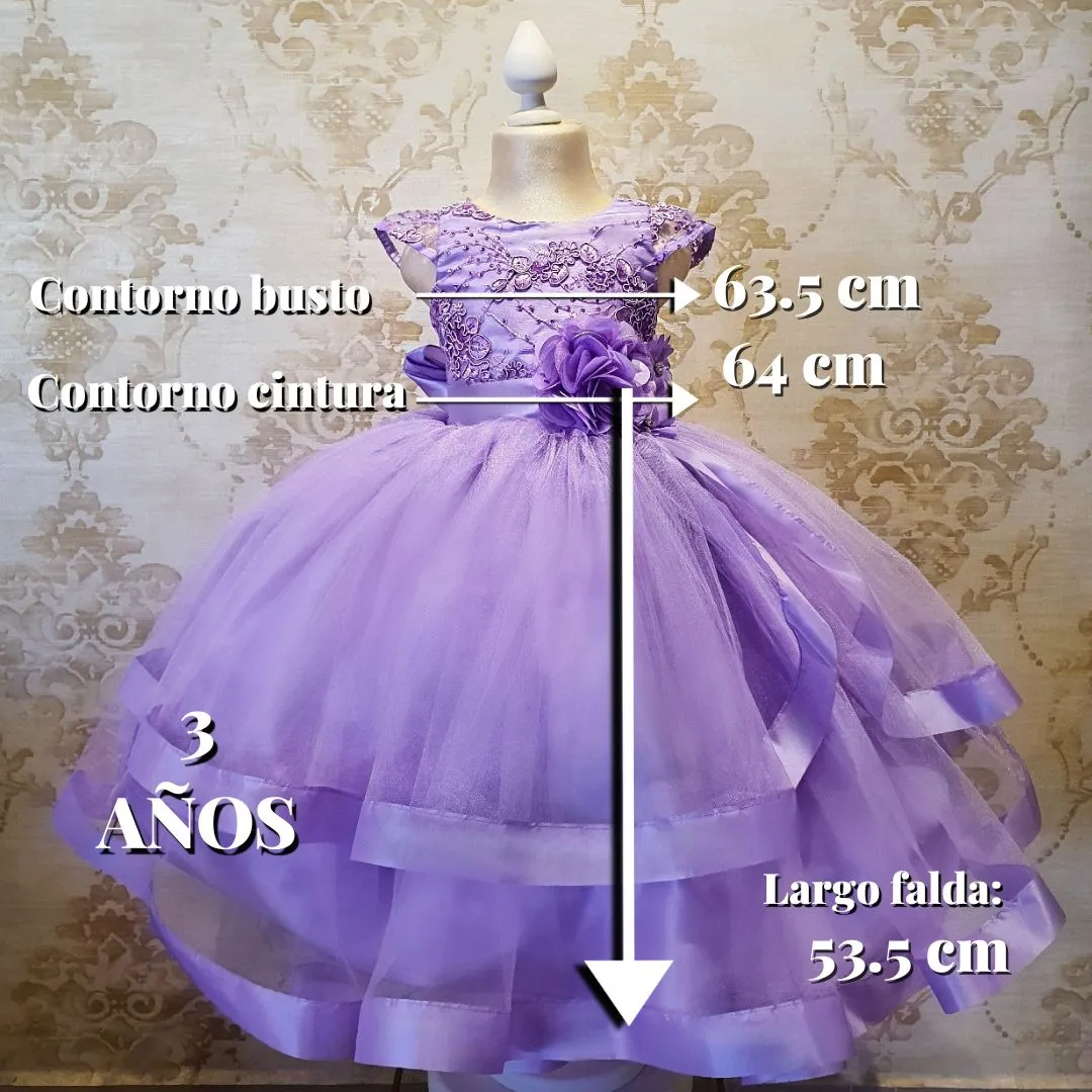 Vestido de Niña Fiesta Lila con Listón en Falda Talla 2 a 8 años