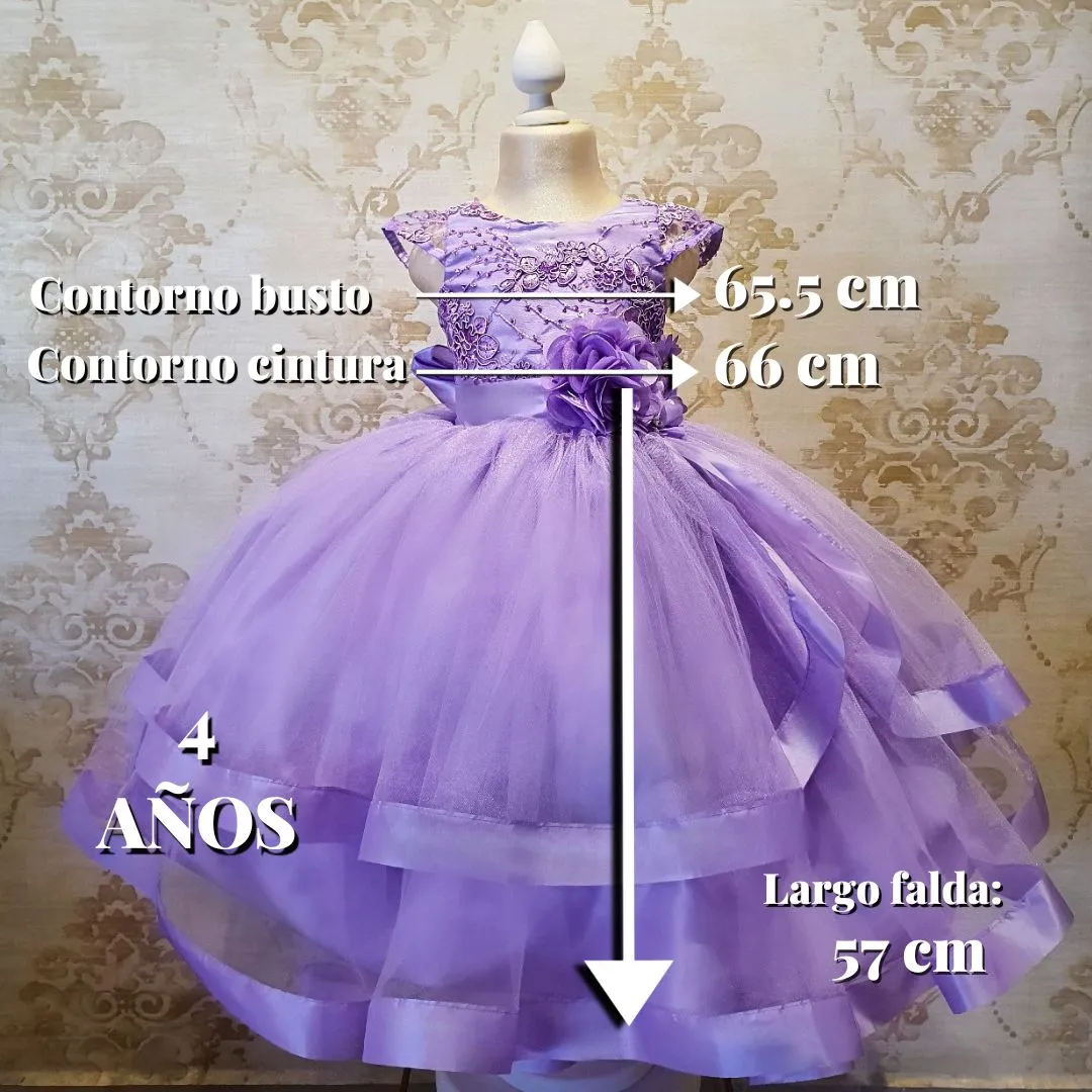 Vestido de Niña Fiesta Lila con Listón en Falda Talla 2 a 8 años