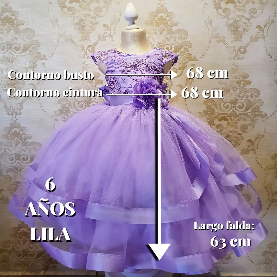 Vestido de Niña Fiesta Lila con Listón en Falda Talla 2 a 8 años