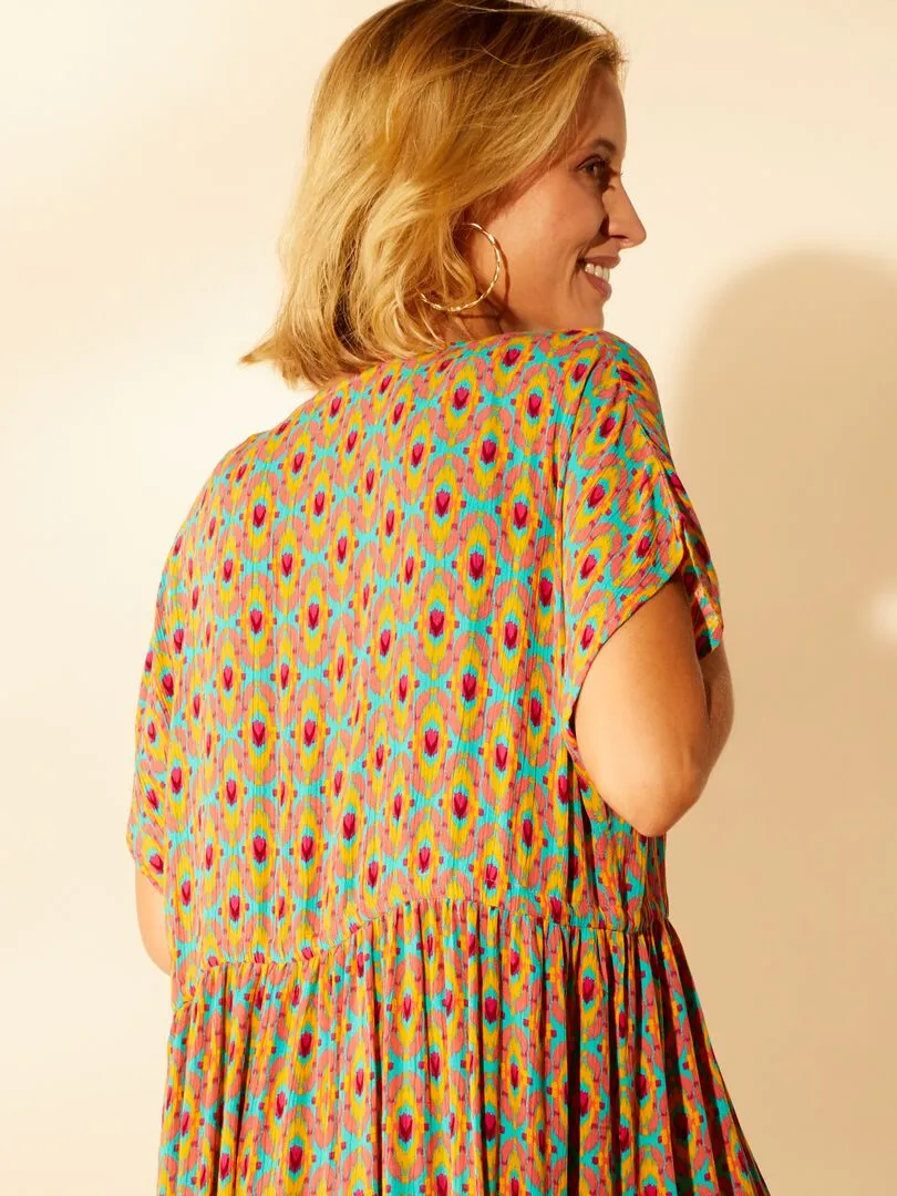 VESTIDO DE PLAYA ESTILO KIMONO ESTAMPADO  NARANJA