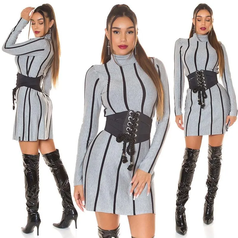 Vestido de punto corto cuello alto gris