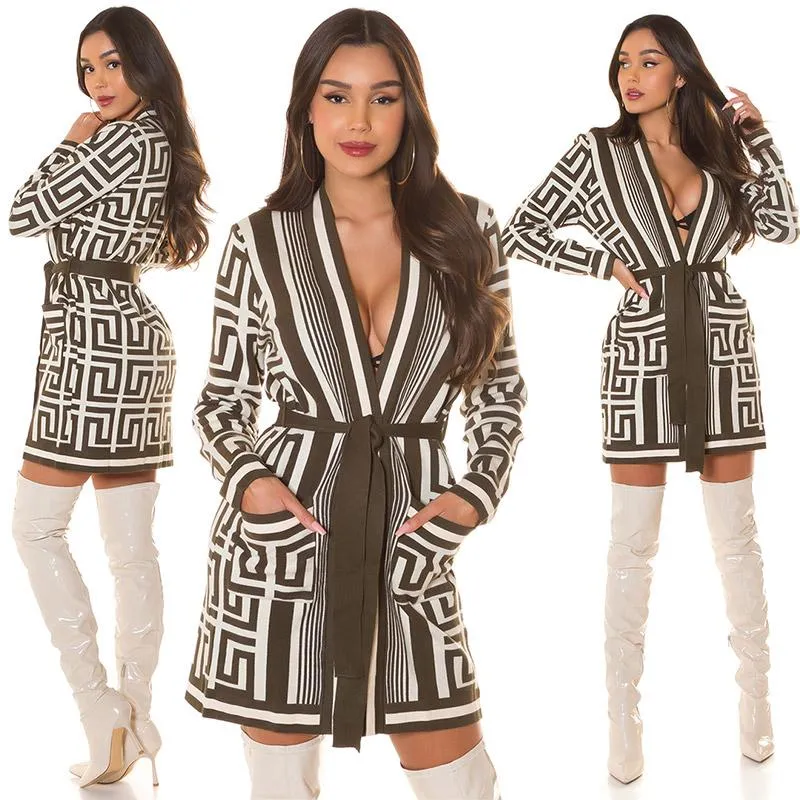 Vestido de punto cárdigan con cinturón 
