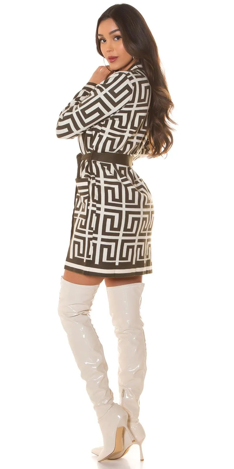 Vestido de punto cárdigan con cinturón 