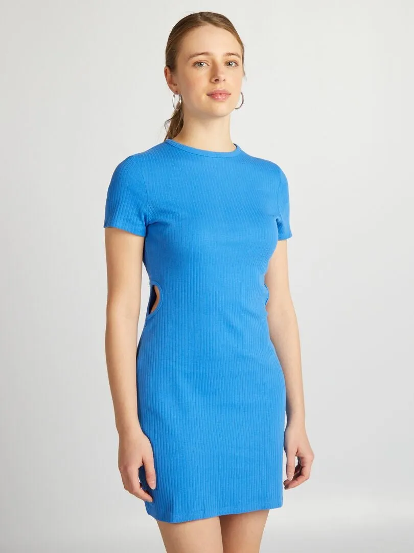VESTIDO DE TUBO DE PUNTO DE CANALé CON ABERTURAS  AZUL