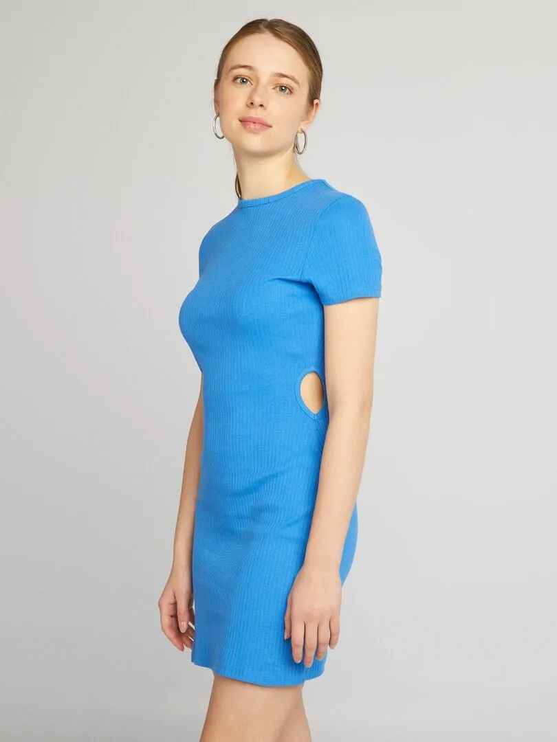 VESTIDO DE TUBO DE PUNTO DE CANALé CON ABERTURAS  AZUL