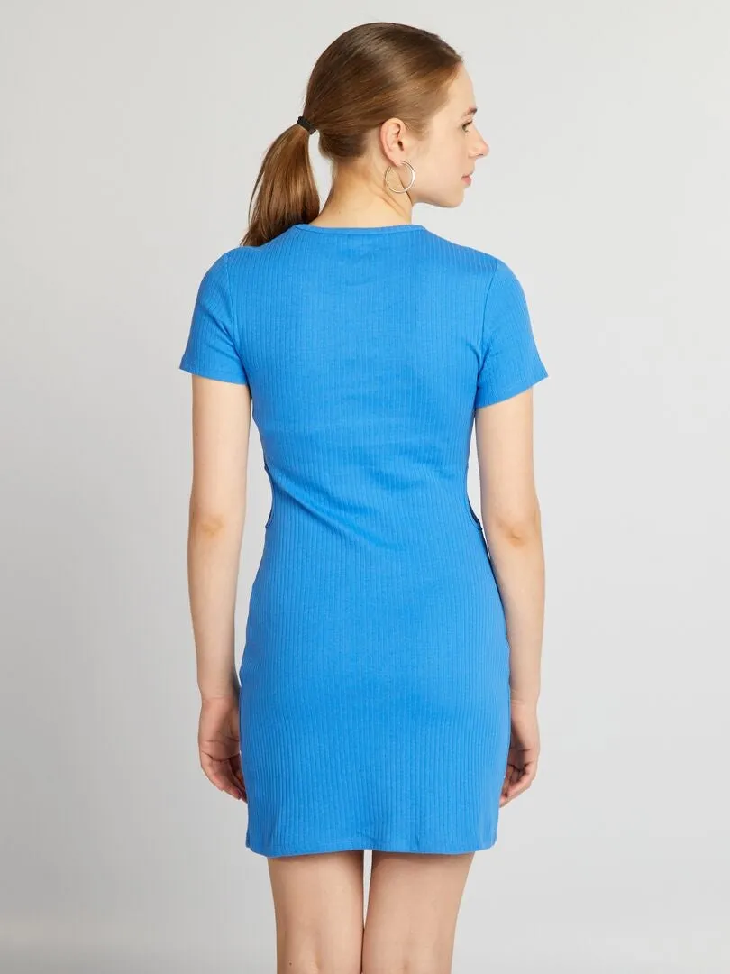 VESTIDO DE TUBO DE PUNTO DE CANALé CON ABERTURAS  AZUL