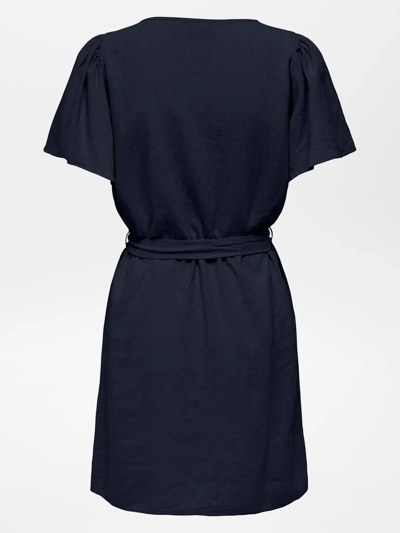 VESTIDO ENTALLADO DE LINO 'JDY'  AZUL