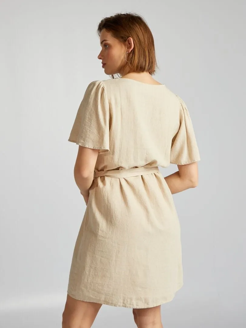 VESTIDO ENTALLADO DE LINO 'JDY'  BEIGE