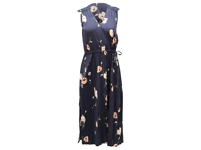 Vestido floral plisado fruncido en la cintura de Vince en poliéster azul marino 