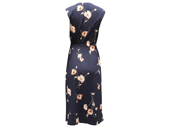 Vestido floral plisado fruncido en la cintura de Vince en poliéster azul marino 