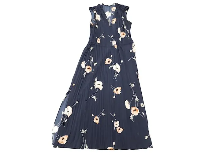 Vestido floral plisado fruncido en la cintura de Vince en poliéster azul marino 