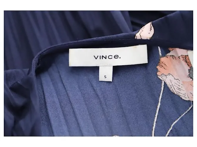 Vestido floral plisado fruncido en la cintura de Vince en poliéster azul marino 