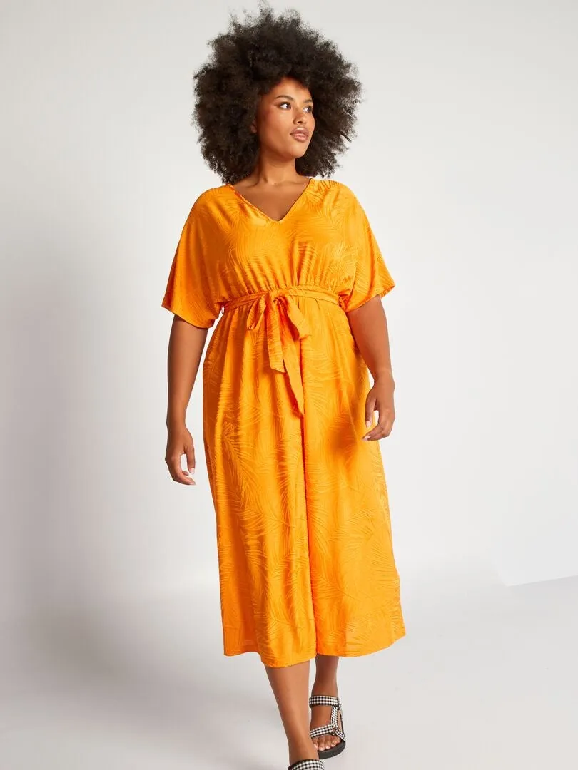 VESTIDO LARGO DE PUNTO JACQUARD TEXTURIZADO  NARANJA