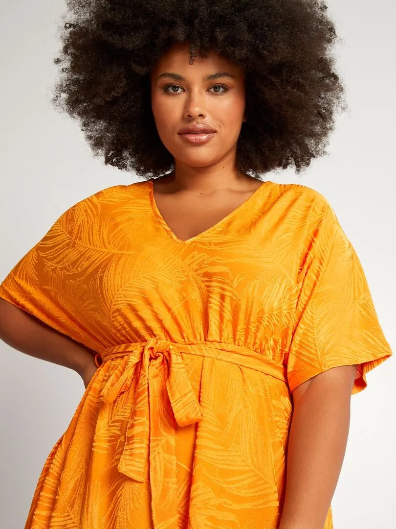 VESTIDO LARGO DE PUNTO JACQUARD TEXTURIZADO  NARANJA