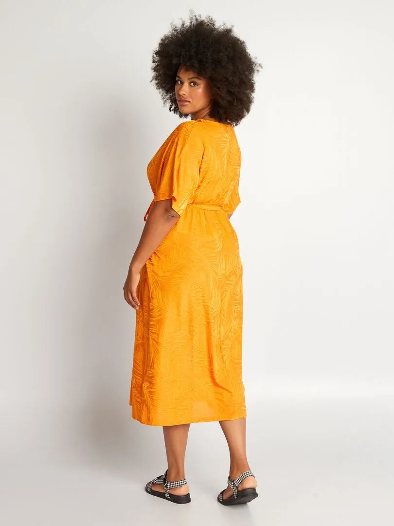 VESTIDO LARGO DE PUNTO JACQUARD TEXTURIZADO  NARANJA